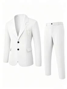 Manfinity Bizformal Men's White Woven Business Formal Suit Set - White - View 3