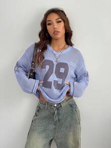 Coolane 女款數位圖案休閒百搭日常穿著毛衣 - 霧霾藍 - 查看 5