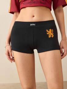 HARRY POTTER X SHEIN Women's Letter Print Base Shorts - Black - View 2