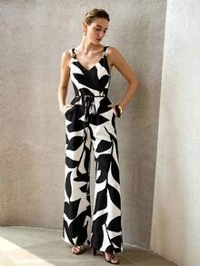 MOTF PREMIUM MONO ELEGANTE CASUAL DE VACACIONES CON CINTURÓN DE LINO SINTÉTICO - Blanco y Negro - Ver 3