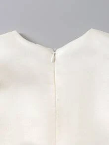 SHEIN Glamorique Kids 女嬰婚禮季花童小蝴蝶結3D荷葉邊無袖洋裝，適合晚宴、畢業舞會、派對、生日派對、度假拍照，夏季短裙，柔軟薄紗高級緞面 - 杏色 - 查看 7