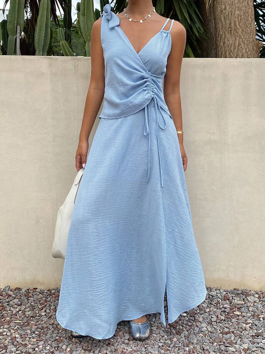 DAZY Women's Vacation Asymmetrical Neckline Sleeveless Dress With Drawstring Waist Summer - Blue - View 1