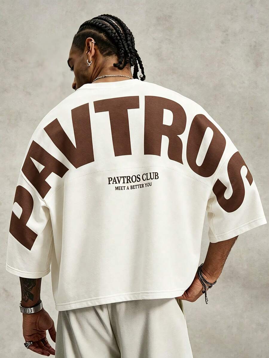PAVTROS Men's Casual Loose Knit Apricot Short Sleeve T-Shirt, Summer Style, Suitable For Streetwear - Apricot - View 1