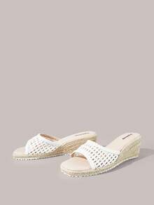Styleloop Damen Keilabsatz Sandalen mit Strohgeflecht, weiße gewebte Oberfläche, Pomessian Stil, geeignet für Musikfestivals, Ausgehen, Urlaub und Alltag - weiß 2 - Übersicht 3