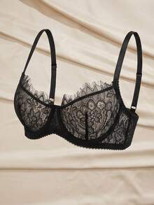 Charlaine French Sexy Eyelash Lace Bra, Women's Lingerie For Daily Wear And Parties, Single Piece - Black - View 7