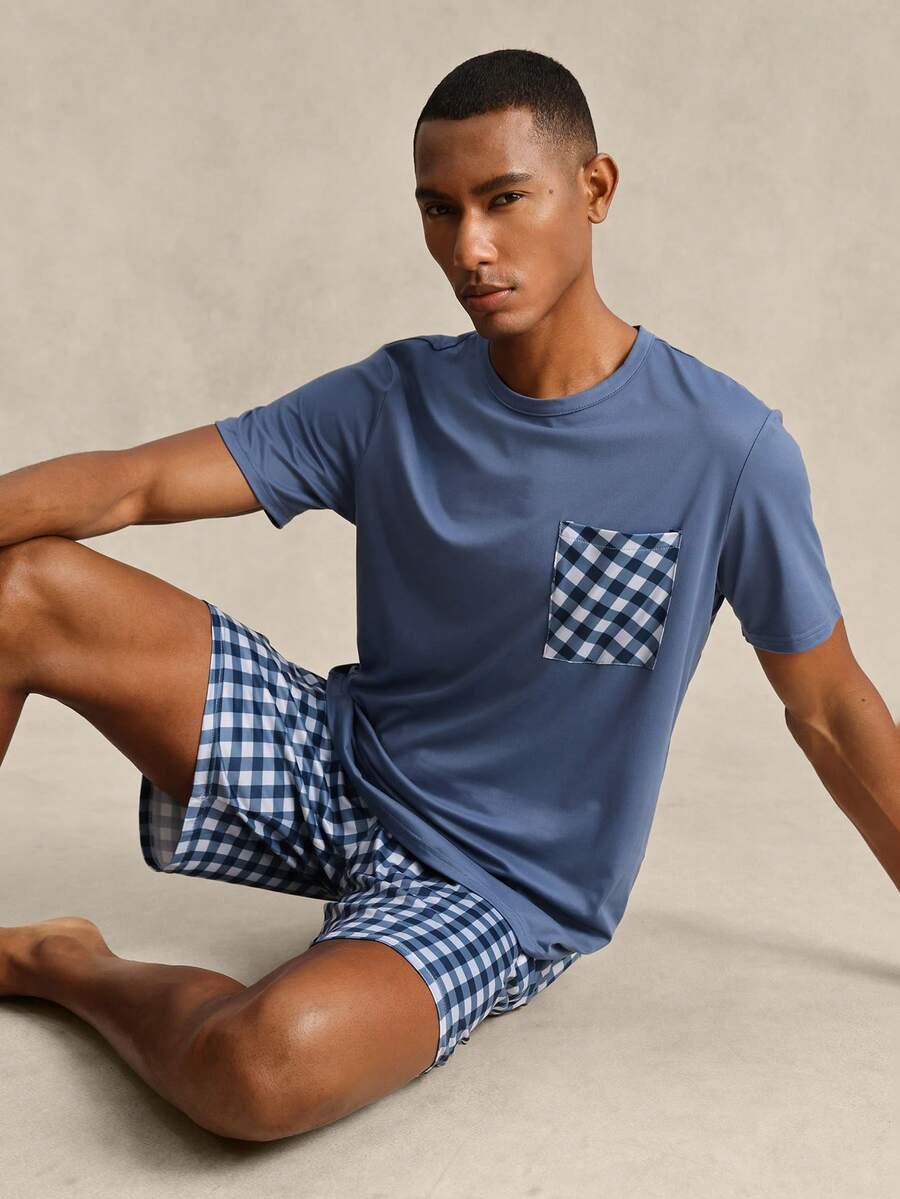 EverLounge Thin Short Sleeve Men's Casual Minimalist Loungewear Set - Blue - View 1