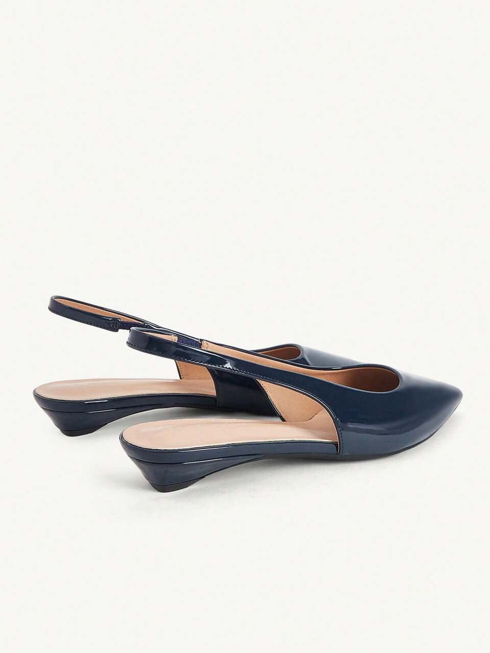 CUCCOO CHICEST Solid Color Sloping Heel Short Heel Premium Elegant Dark Blue Patent Leather PU Glossy Women's Flat Shoes Dew With Commuter Dating Daily