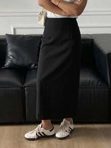 DAZY Women's Solid Color Elegant Work Wear Straight Slit Skirt,Pencil Skirt Fall Skirts - Black - View 8