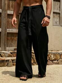 VENTUSAIL 男士純色休閒百搭日常旅行長褲，度假款 - 黑色 - 查看 5