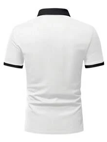 Manfinity Homme Camisa polo de manga corta con media cremallera y textura versátil para hombre - Blanco - Ver 2