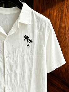Gym Rark Men's Vacation Coconut Tree Print Single-Breasted Short Sleeve Sports Shirt - White - View 3
