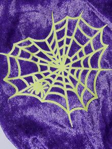 PETSIN 1pc Pet Halloween Purple Velvet Splice Metallic Mesh Spider Print Witch Costume Dress For Cats & Dogs - Multicolor - View 7