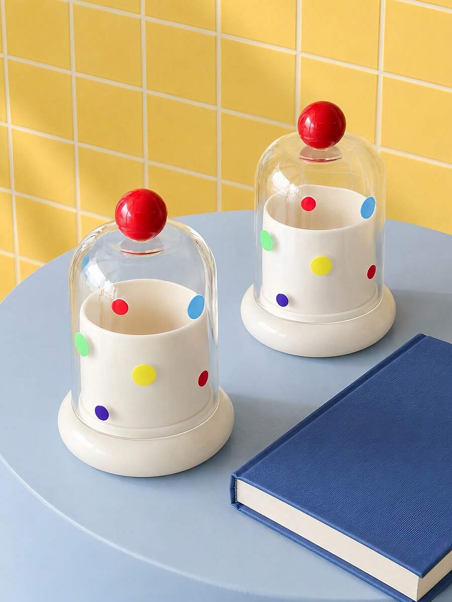 Joivida 1pc Dome-Covered Cylinder Storage Container With Multicolored Dots For Minimalist Office Desk Cubicle Featuring Captivating Visual Delight For Career Women And Teen Girls - View 1