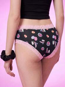 Notgurli Women's Lace Patchwork Cartoon Print Casual Daily Triangle Panties - Multicolor - View 2