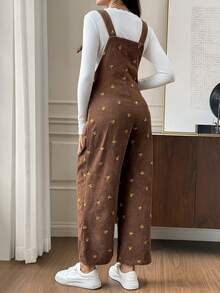 Slowluna Maternity Floral Embroidery Jumpsuit Fall - Brown - View 2
