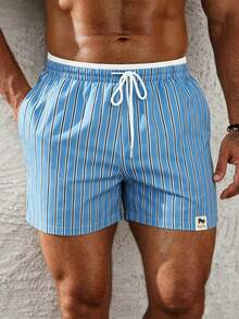 Palasendo Pantalones cortos de playa con rayas y cintura con cordón para hombres para vacaciones - Multicolor - Ver 4