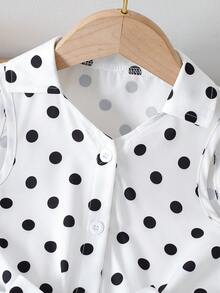 SHEIN 女童休閒度假百搭連身長褲，領口鈕扣前開襟附腰帶，舒適柔軟皺褶丹寧風，適合秋季、野餐、外出、姊妹裝、日常穿著 - 杏色 - 查看 6