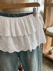 Dazy Plus Plus Size Women 2-Layer Lace-Up Layered Casual White Pleated Mini Skirt , Fall Boho Vacation - White - View 9