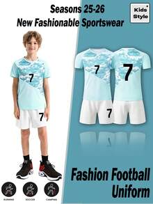 Tween Boy Crew Neck Digital Print Short Sleeve T-Shirt And Shorts Casual Daily Set - Multicolor - View 3