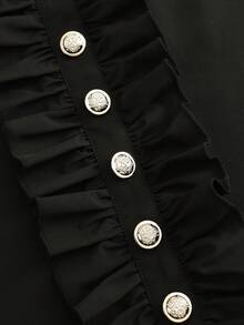 LUMIGAL French Vintage Elegant Retro Ruffle Collar Button-Up Mesh Flare Sleeve Exquisite Blouse Halloween Dinner Office Black And Gold Autumn - Black - View 6