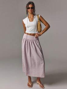 Athîral Falda casual holgada de unicolor para mujer, falda casual de uso diario para mujer, atuendo para citas y fiestas - Rosa - Ver 3