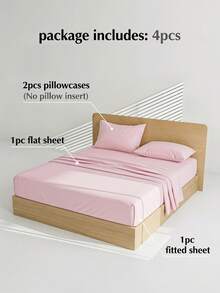 Veyra Day 4pcs/Set 100% Polyester Sheet Set Easy Care Bedding Set Fitted Sheet Set (1pc Flat Sheet+1pc Fitted Sheet+2pcs Pillowcases) Fitted Sheet Set King Queen Full TWIN SIZE Sheet Deep Pocket Up To 35cm , Breathable Better For Sleep - Baby Pink - View 3