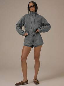MUSERA Mini Denim Shorts Spring Summer Cute Cosy Cottage Core Spring Dew - Grey - View 2