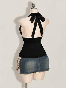 SHEIN ICON 萬聖節女款掛脖露背黑色娃娃裝背心 - 黑色 - 查看 12