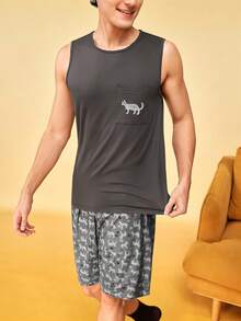 Notgurli 2pcs/Set Tank Top Kasual Minimalis, Pakaian Rumahan Tanpa Lengan Tipis dan Nyaman untuk Pria - Dark Grey - View 3