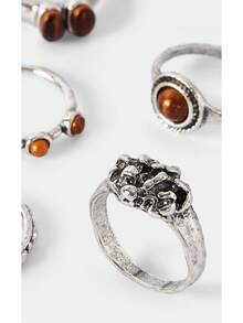 Noxbound Kombinasi Cincin Logam Antik Retro, Set Tumpuk Multi-Gaya, Aksesori Suasana Retro - MultiWarna - View 6
