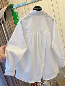 SHEIN 青少年女孩條紋輕量防曬上衣，春夏季、度假、夏季、旅行 - 白色 - 查看 1