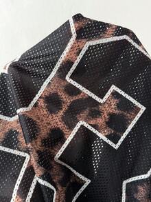 Coolane Women's Leopard Print Patchwork Digital Print T-Shirt - Black - View 7
