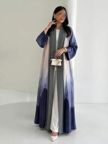Yasmyna Damen Abaya aus gewebtem Satin mit digitalem Positionprint, Burnout-Effekt, langen Ärmeln, A-Linie, elegant, romantisch und dezent - Verschiedenfarbig - Übersicht 7