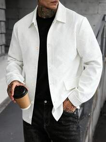 Manfinity Homme Men's Spring/Summer All-Season Jacket, White Textured Fabric, Mature Casual Men's Jacket - White - View 5