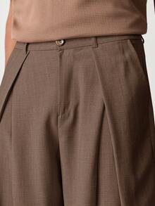 SWAVVY Men's Solid Color Pleated Casual Versatile Daily Travel Long Pants - Brown - View 3