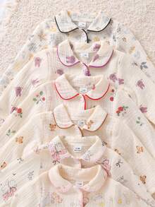 (Random 1) Neugeborenen Crinkle Schleife Bär Polka Dot Pony Blumen Erdbeere Muster Bequeme weiche Langarm Strickjacke Top und Fußhose 2-teiliges Loungewear Set - Verschiedenfarbig - Übersicht 5