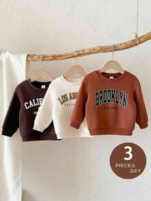 SHEIN Baby Girl Knitted Letter Pattern Crew Neck Casual Sweatshirt 3-Piece Set - Multicolor - View 7