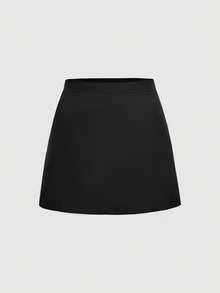 SHEIN MOD 大尺碼黑色襯衫與 A 字裙兩件套，初秋穿搭，四季皆宜，休閒學院風，女孩日常穿著 - 黑色 - 查看 9