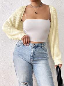 SHEIN EZwear 女款大尺碼簡約休閒開襟衫 - 杏色 - 查看 4
