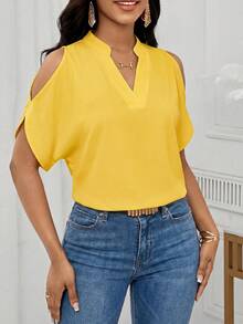 SHEIN Lady Feste Bluse und Schlitzärmeln, Schulterfrei Weißes Hemd - Gold - Übersicht 3