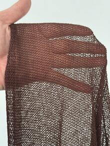 Rustia Plus Size Sexy Off-Shoulder Asymmetrical Sheer Sweater, Spring/Autumn Fall - Brown - View 8