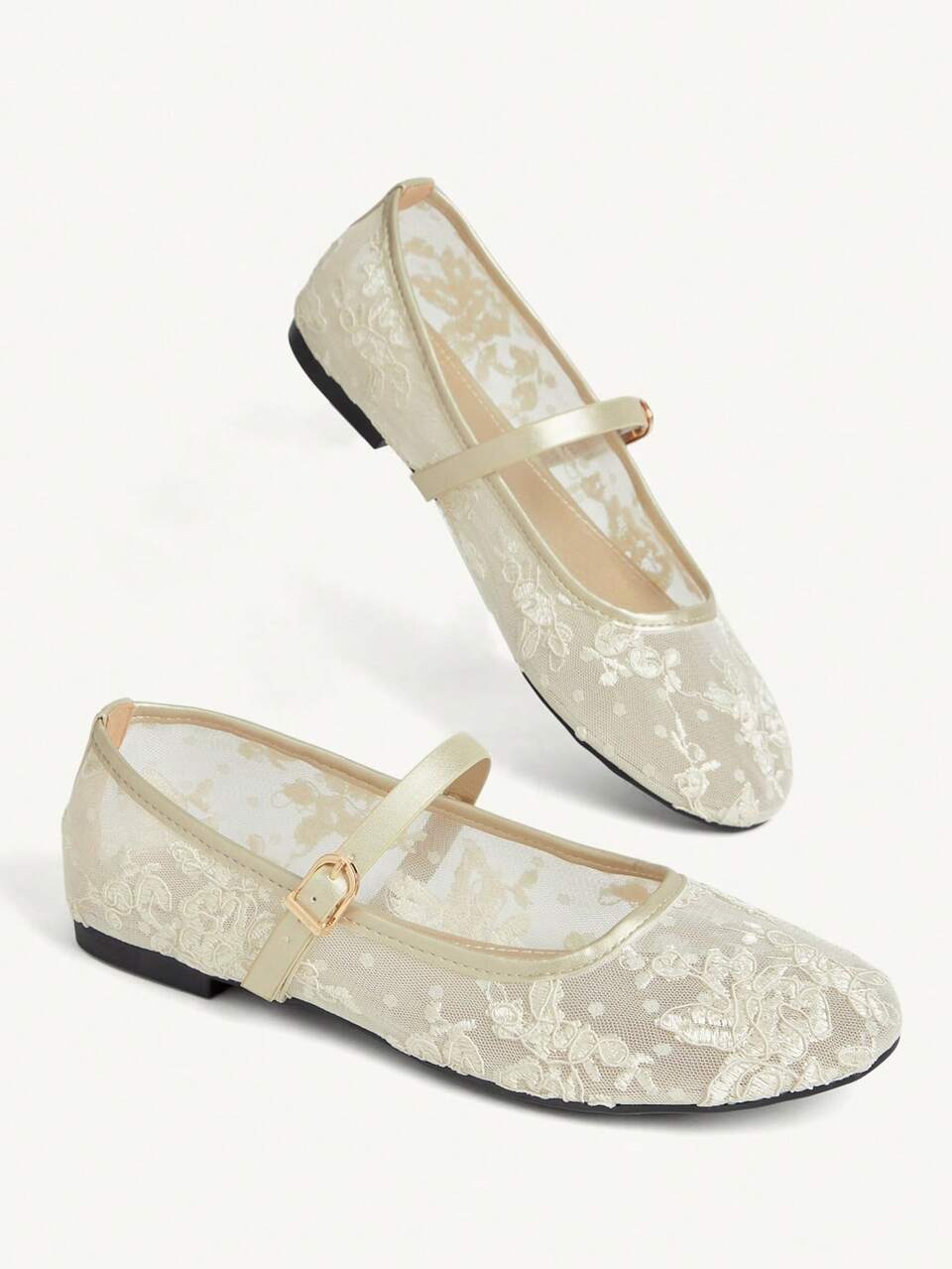 CUCCOO CHICEST New Light Gold Mesh Yarn Round Toe With Comfortable, Soft And Simple Commuting Women's Flat Shoes