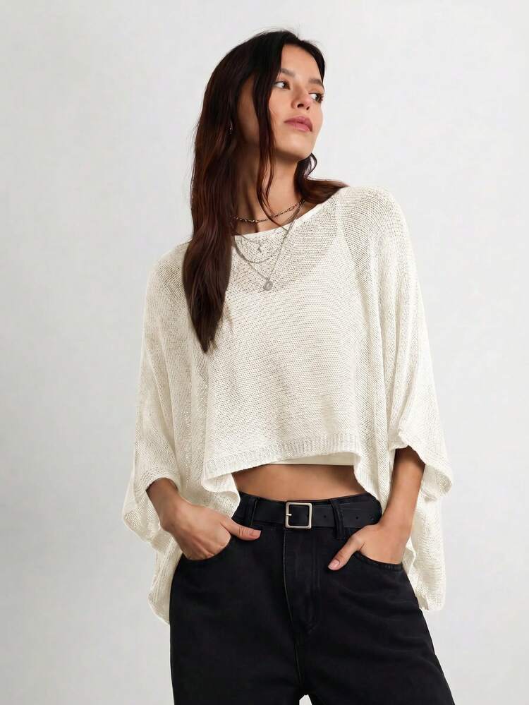 Easelle Women's Solid Color Casual Versatile Daily Wear Sweater Everyday Daytime Off-White Autumn - White - View 1
