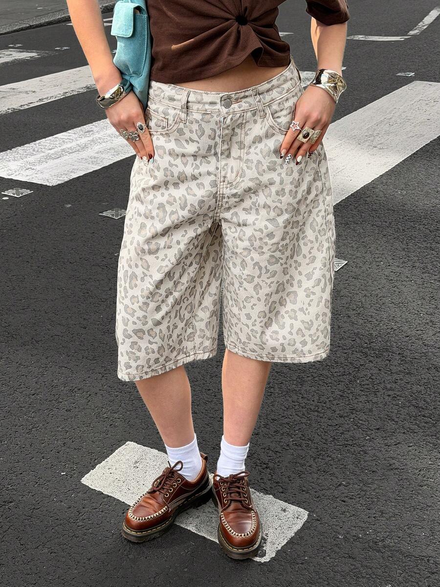 Muchica 女士牛仔夏季乡村音乐会豹纹短裤