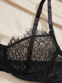 Charlaine French Sexy Eyelash Lace Bra, Women's Lingerie For Daily Wear And Parties, Single Piece - Black - View 5