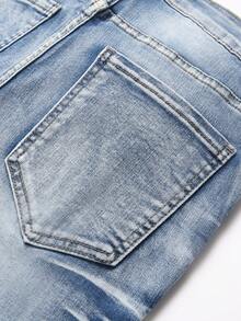 Manfinity Roughcore Men's Fashion Versatile Pocket Button Distressed Denim Jeans - Light Wash - View 6