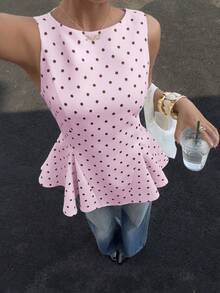 Siren Gaze Spring/Summer New Polka Dot Sleeveless Tank Top For Women Brunch Pink Polka Dot Romantic - Pink - View 5