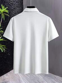 Manfinity Homme 男士夏季休閒純色短袖 Polo 衫 - 白色 - View 2