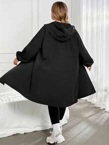 SHEIN CURVE+ جاكيت طويل أسود مقاس كبير، تصميم ضيق الخصر، خريف وشتاء، العودة إلى المدرسة، 2026 22W - الأسود - مشاهدة 2