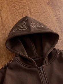 SWAVVY 男士針織時尚休閒寬鬆版型英文刺繡長袖連帽衫 - 棕色 - 查看 6